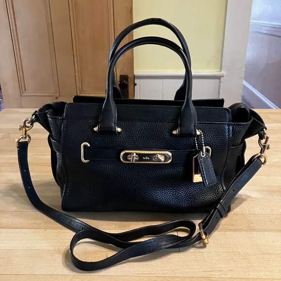 COACH Womens Swagger 27 Satchel 87295 Crossbody Purse Bag Large Black AN GDD - Picture 3 of 12